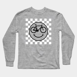 Bicycle Happy Smiley Bike Face Checkers Long Sleeve T-Shirt